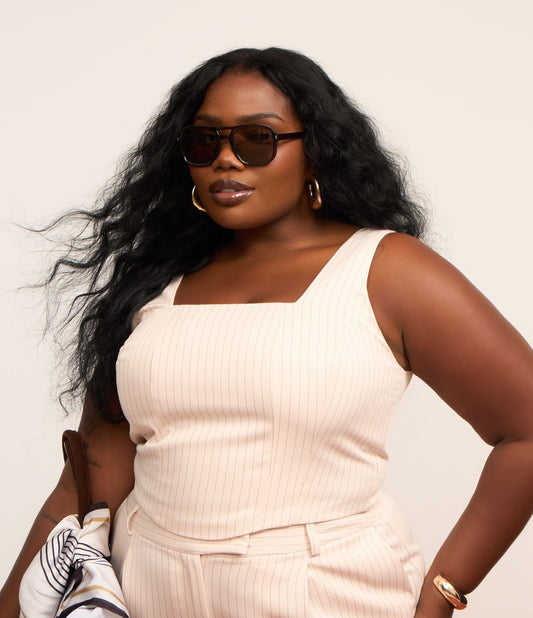 Crop Top sartoriale gessato Off-White - Curve e taglie forti