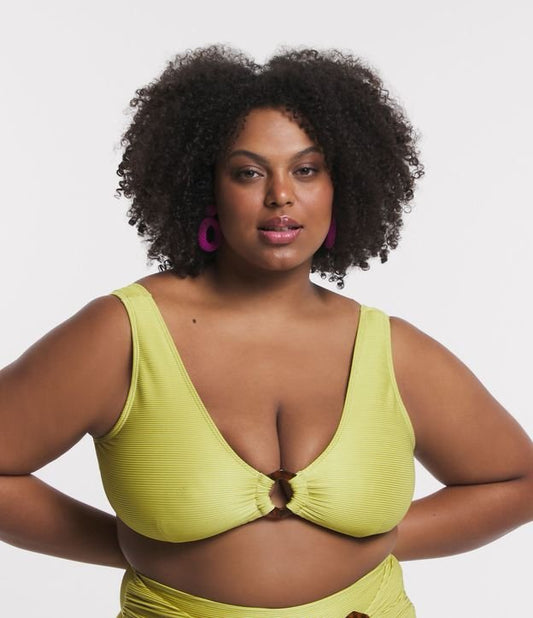 Top bikini a triangolo in poliammide con dettaglio cut-out, Curve e taglie forti, verde
