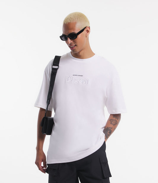 Camiseta off-white de ajuste descontraído em meia malha com bordado "Blessed