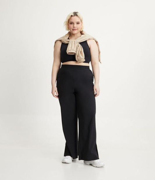 Pantalón de deporte fluido de pierna recta de poliamida, Curvas y tallas grandes, Negro