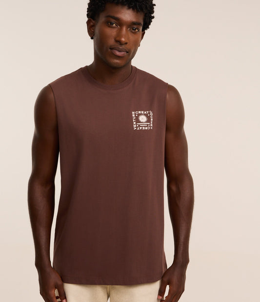 Camiseta de Tirantes de Algodón con Estampado "Great Venture Journey" en Marrón