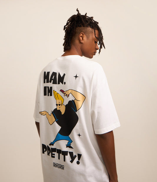 Maglietta bianca rilassata in cotone con stampa Johnny Bravo