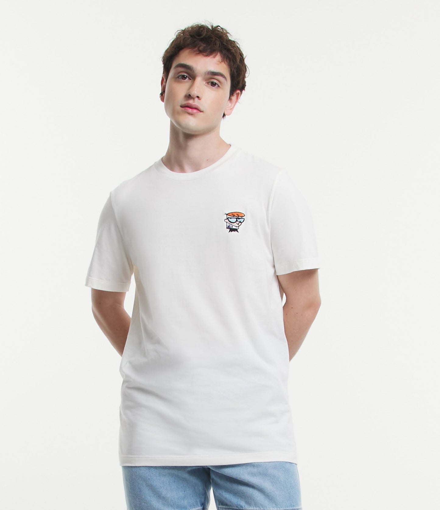 Camiseta regular em meia malha com estampa do Laboratório de Dexter - Branco