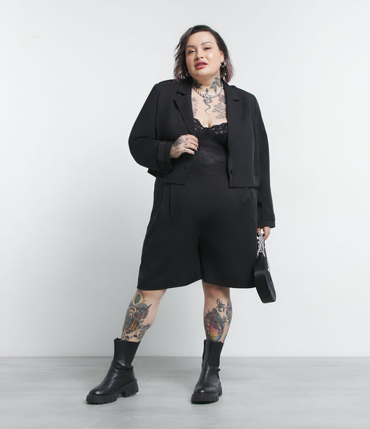 Bermudas a medida con cintura elástica Curve & Plus Size Colección Jessica Lopes Negro