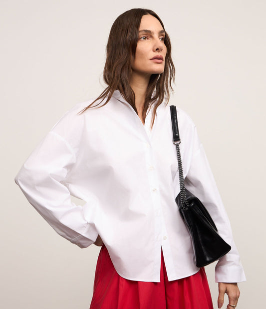 Camisa Tricoline Branca com Detalhe Franzido nas Costas