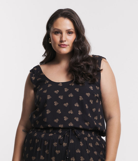 Sleeveless Blouse with Leopard Heart Print, Curve & Plus Size, Black