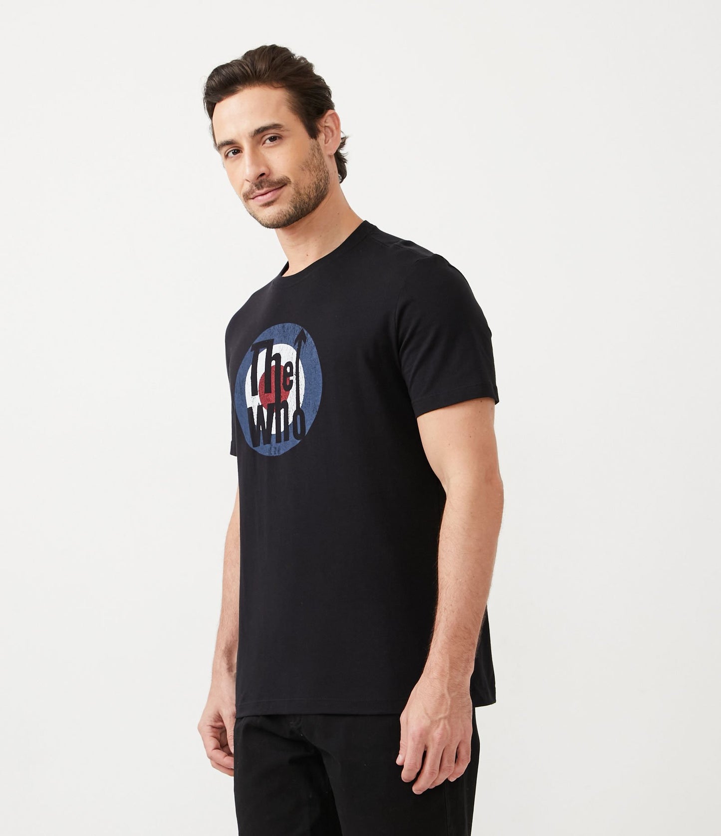 Camiseta negra de manga corta con estampado "The Who