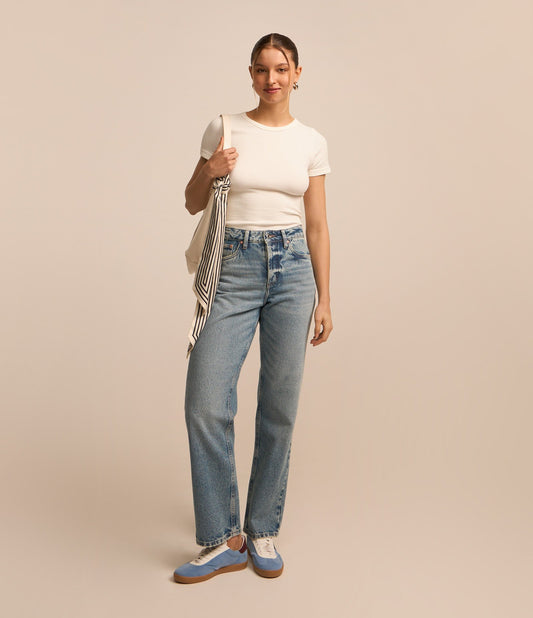 Jeans de perna reta em brim Dirty Blue