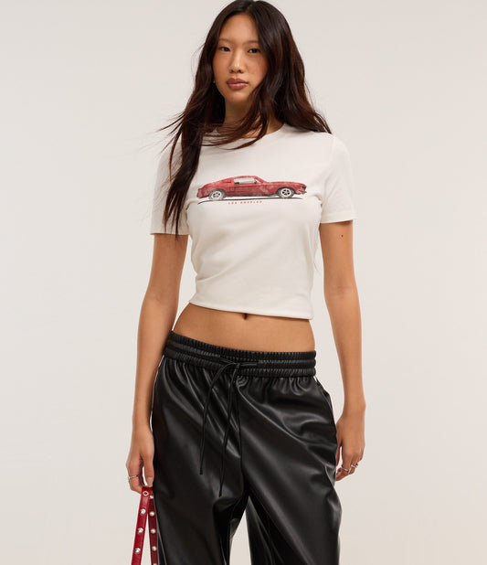 Maglietta in cotone bianco con stampa di auto di Los Angeles