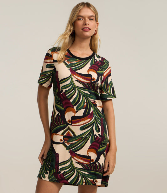 Vestito con maglietta con stampa a foglie verdi
