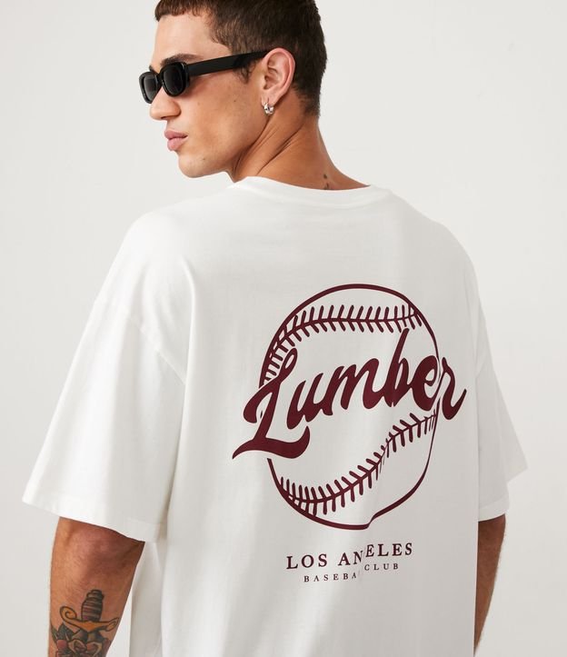Camiseta oversized de algodão com estampa de Los Angeles e beisebol em bege