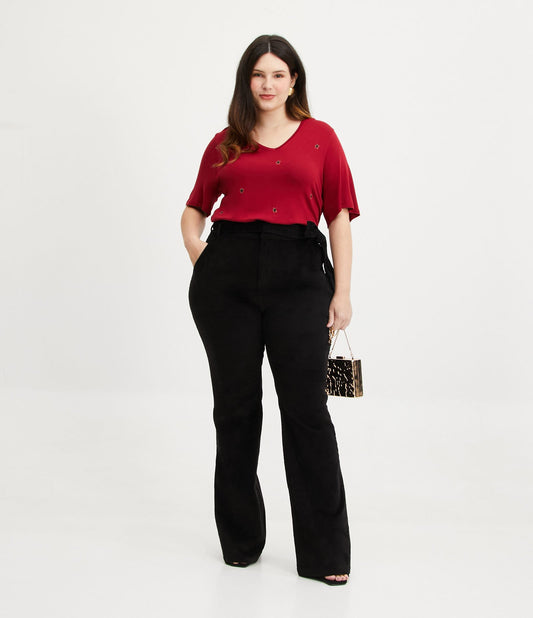 Pantalones acampanados de terciopelo negro con cinturón - Tallas grandes y curvas