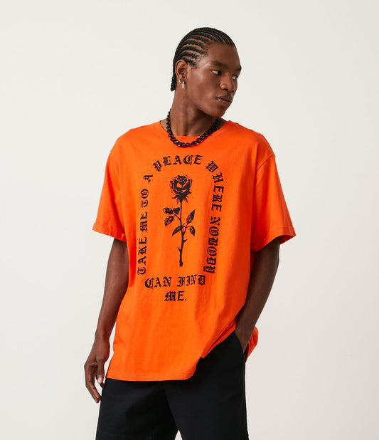 Maglietta a maniche corte in cotone con stampa arancione "Take Me" in rosa