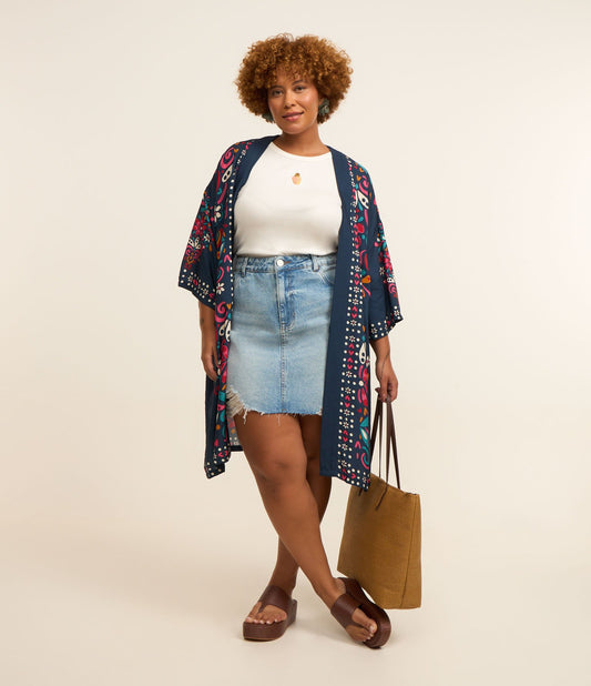 Gonna corta in denim con dettagli rovinati, Curve e taglie forti, blu