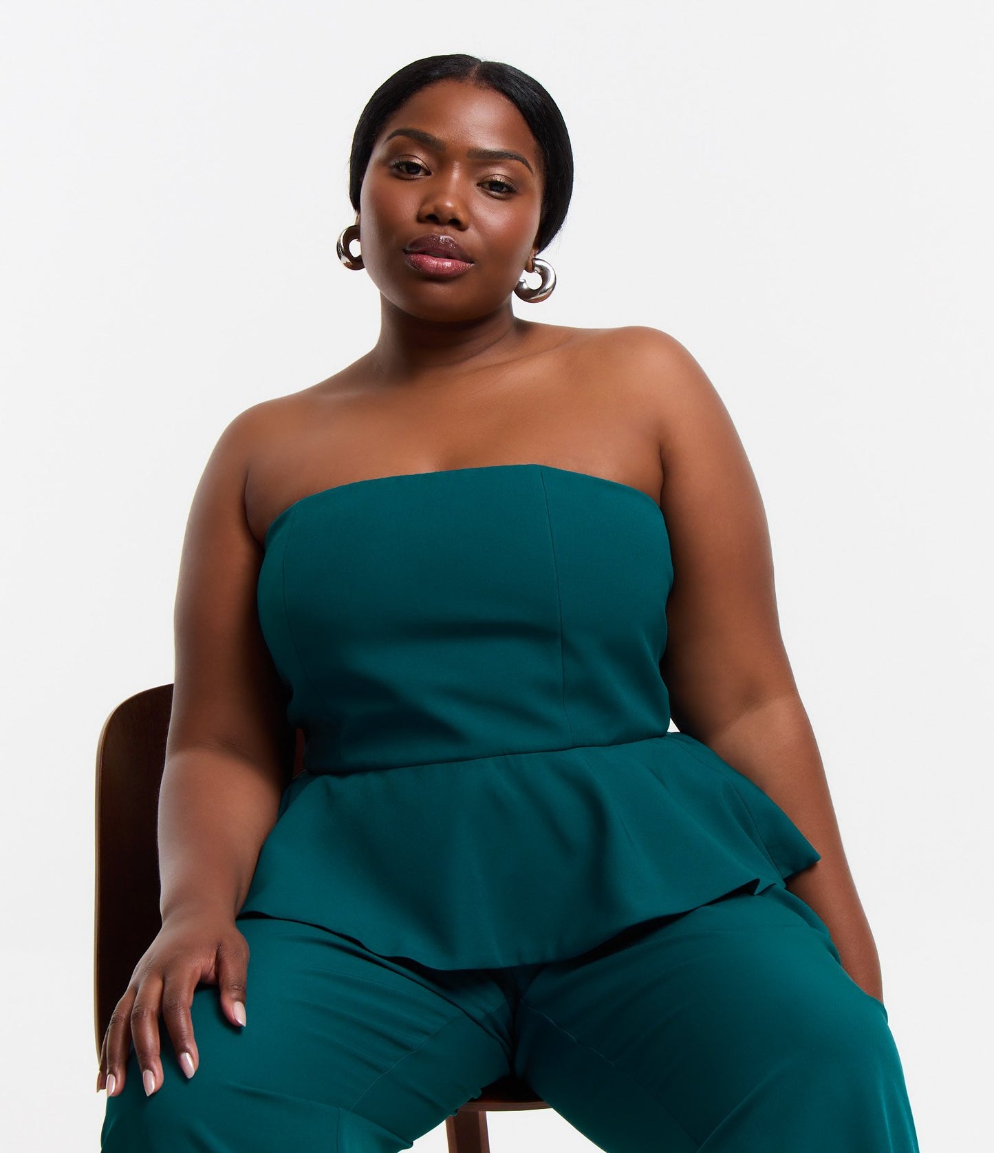 Blusa sem alças com detalhes em babados, Curve & Plus Size, verde