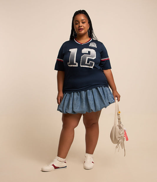 Gonna corta a palloncino in denim a lavaggio medio - Curve e taglie forti