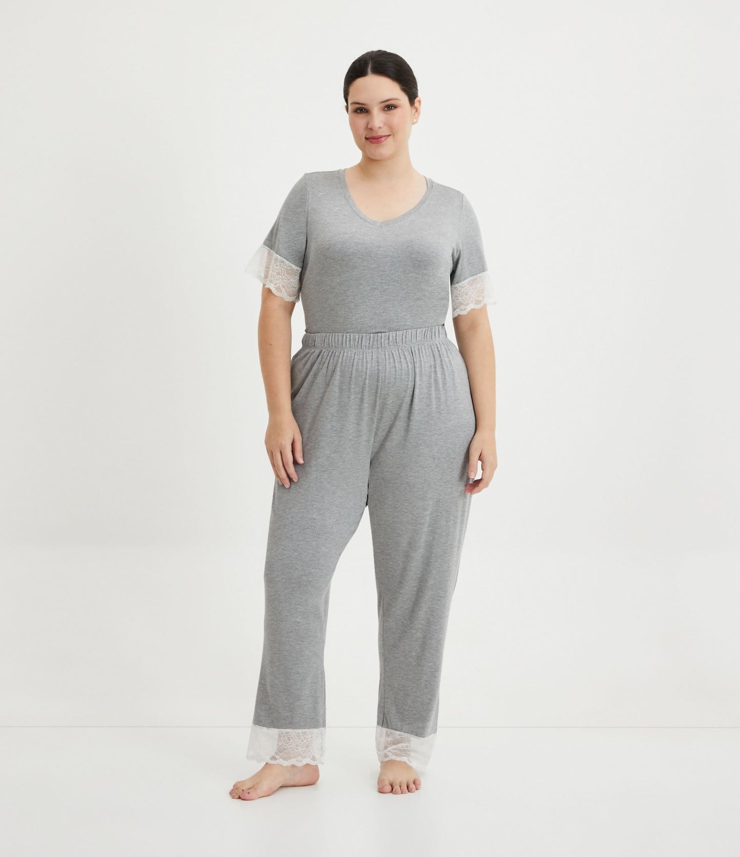 Pantaloni del pigiama Viscolycra con dettaglio in pizzo, taglie forti e taglie forti, grigio