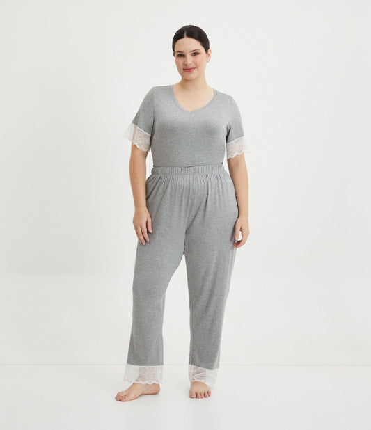 Pantaloni del pigiama Viscolycra con dettaglio in pizzo, taglie forti e taglie forti, grigio