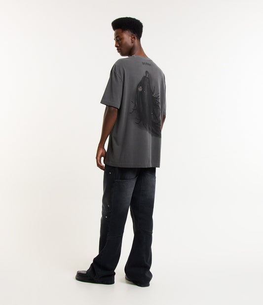 Relaxed Fit Cotton T-Shirt with Harry Potter Dementor Print in Gray