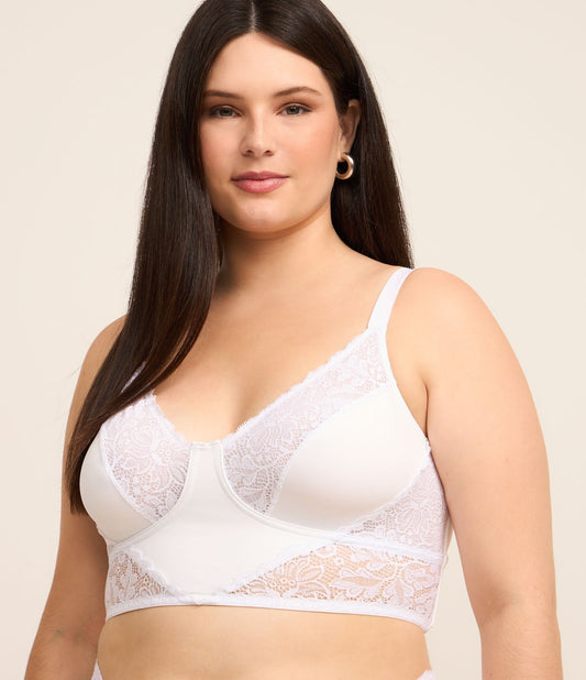 Bralette in pizzo senza imbottitura o ferretto, taglie forti e taglie forti, bianco