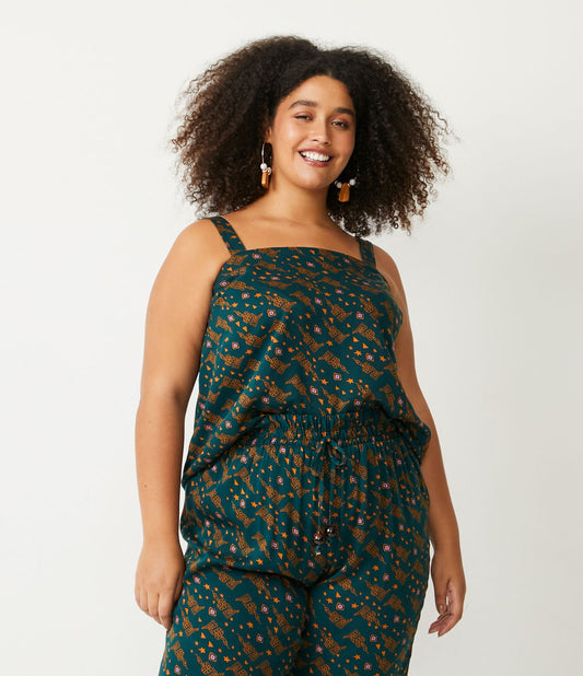Top de viscose estampado com alças em tamanhos curvos e grandes - Azul