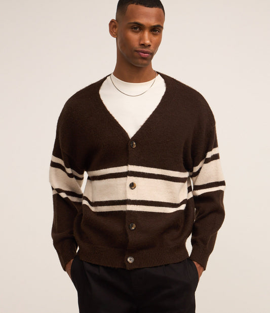 Cardigan a maglia larga con strisce marroni