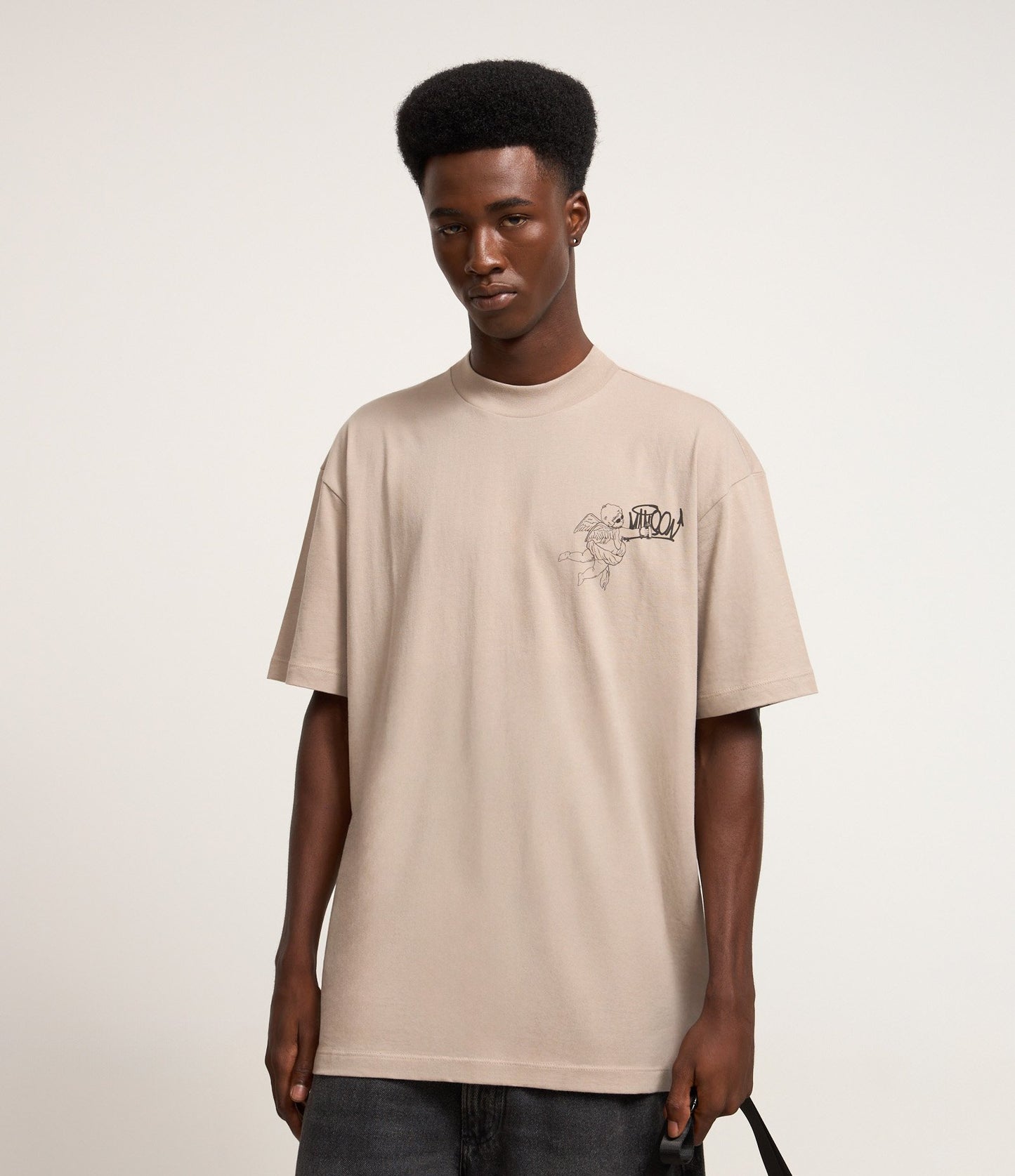 Maglietta boxy in maglia grigia con stampa di angeli