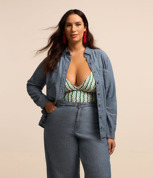 Camicia in denim blu con Lyocell, Curve e taglie forti