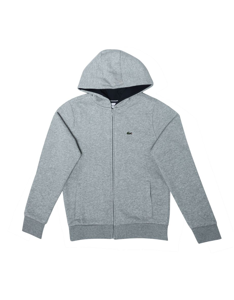 Boy's Lacoste Junior Zip-Up Logo Hoodie in Grey