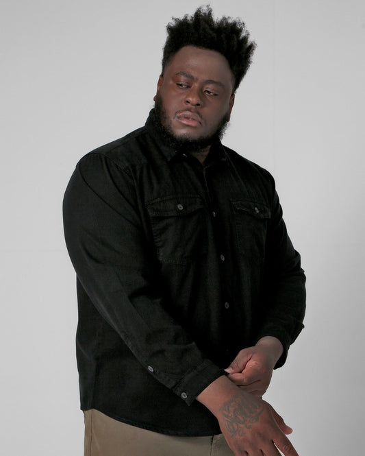 Camisa jeans preta plus size masculina - Preta | Allman By Riachuelo