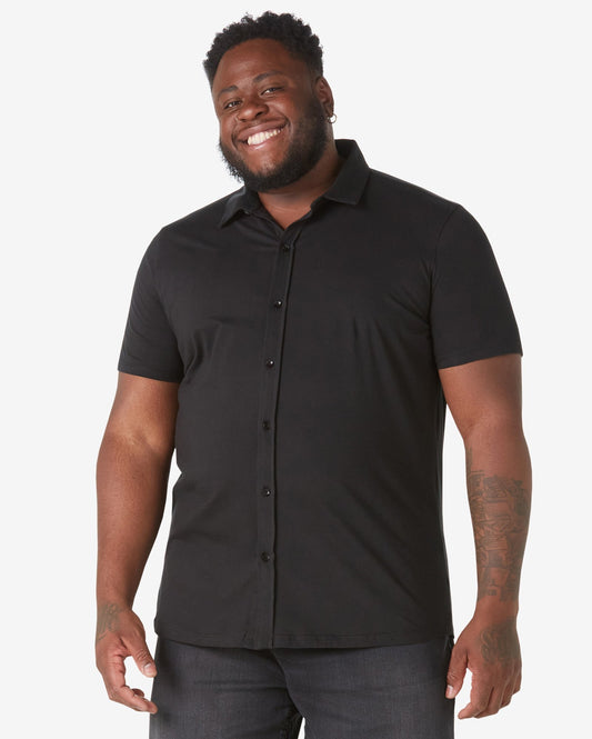 Camisa masculina de manga curta plus size em preto da Allman para Riachuelo