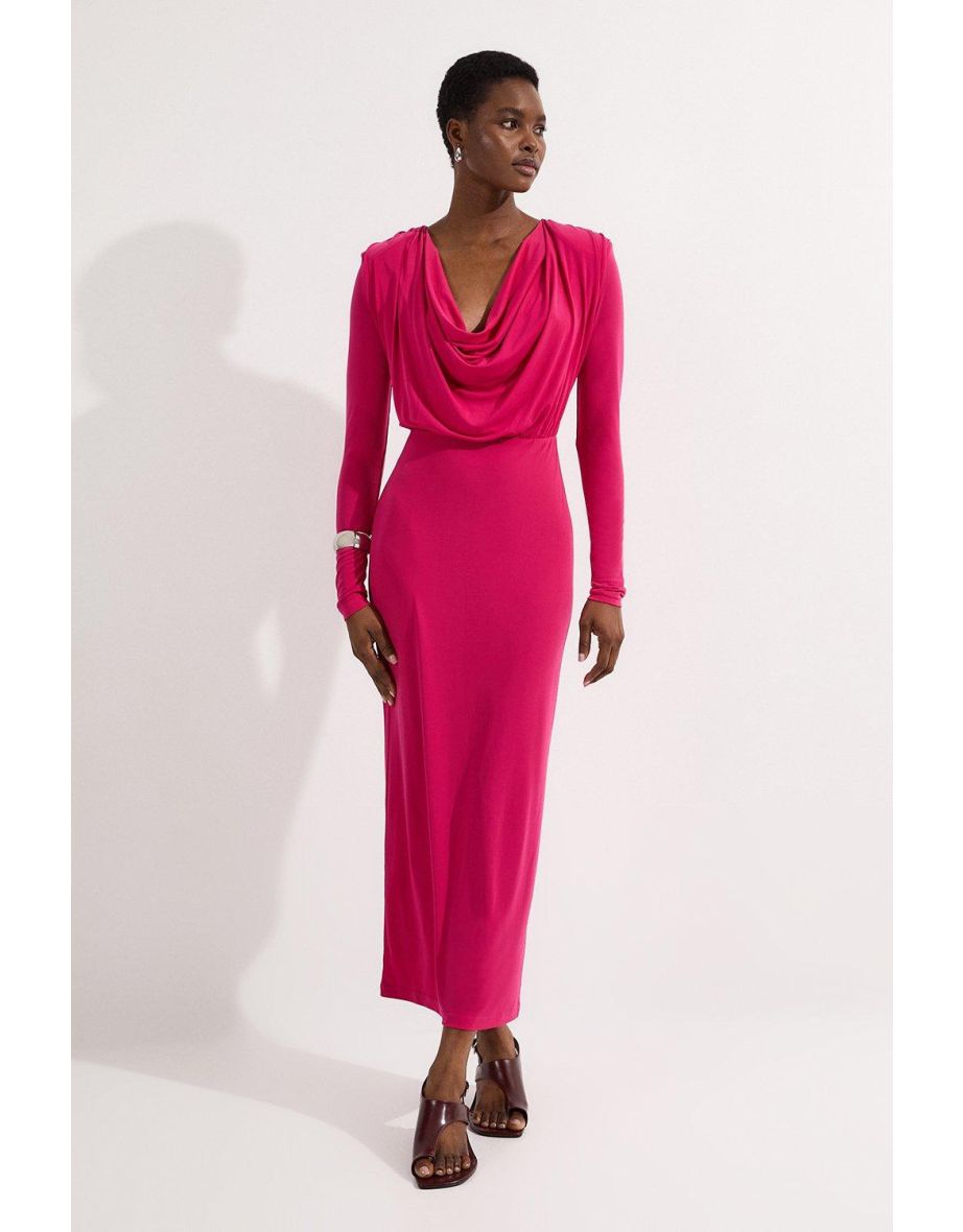 Vestido Midaxi com gola alta em tecido Crepe Jersey