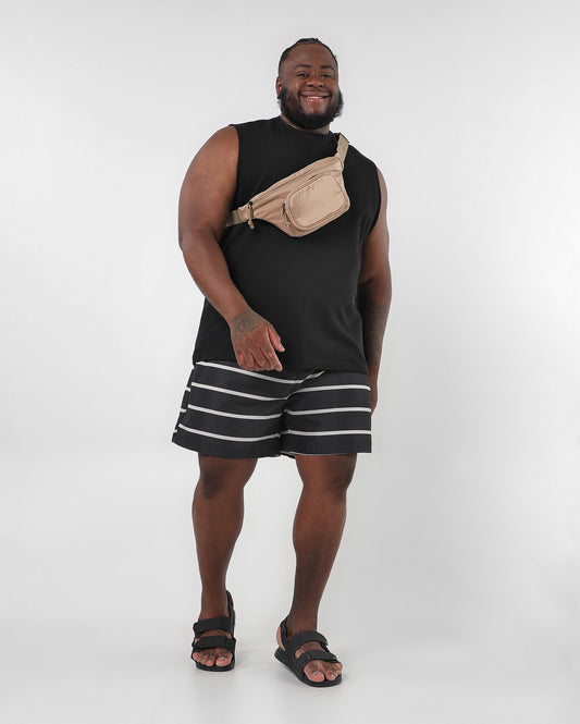 Men's Plus Size Black Striped Elastic Waist Shorts | Original Plus by Riachuelo
