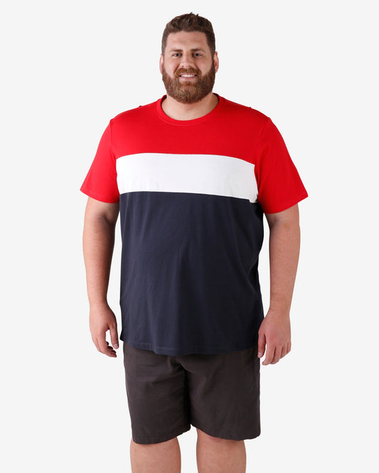 Camiseta de manga curta plus size com listras - vermelha