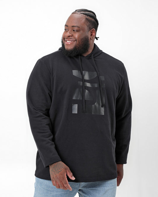 Moletom com capuz geométrico plus size masculino em preto | Original Plus da Riachuelo