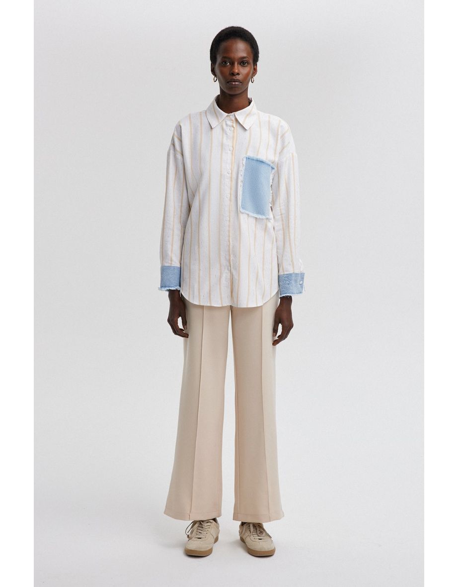 Camicia a righe con inserti in denim