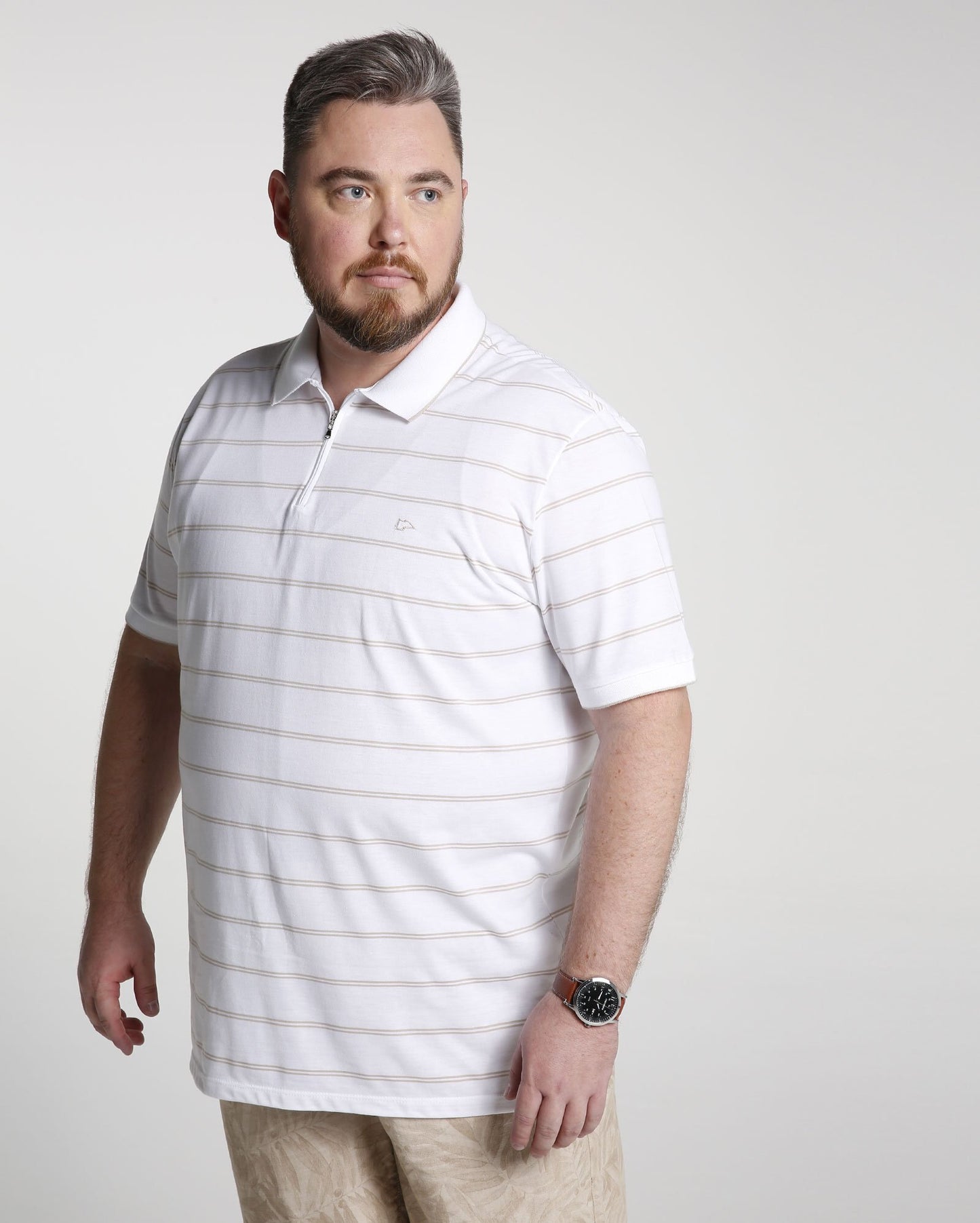 Plus Size Double Stripe Polo Shirt - White