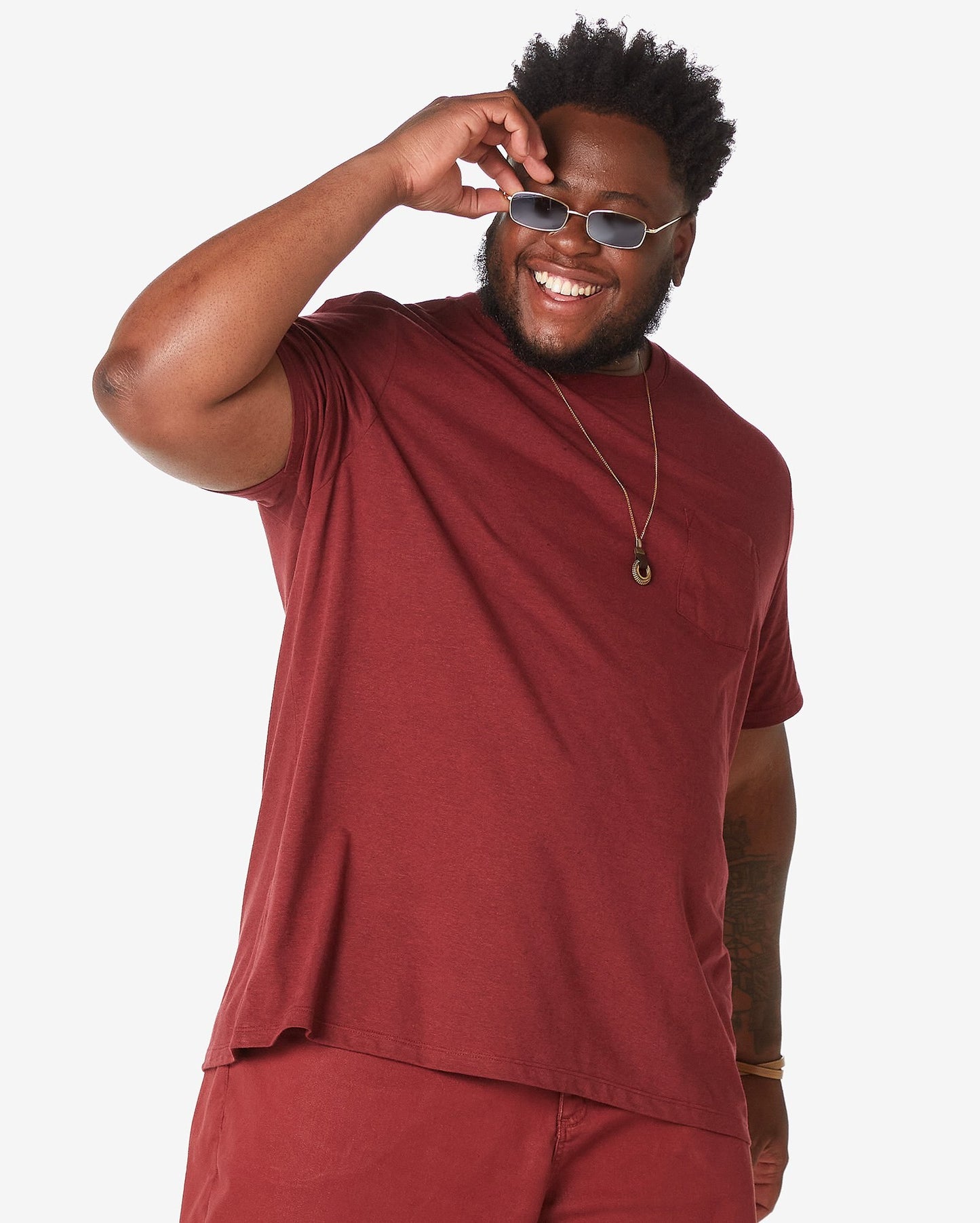 Men's Plus Size Short Sleeve T-Shirt with Pocket in Terracotta Red - Allman by Riachuelo