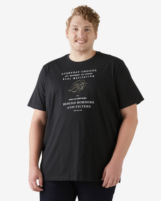 Maglietta a manica corta Plus Size Leaf nera da uomo