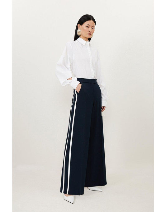 Pantaloni sartoriali con gamba larga elasticizzata Petite Compact con risvolto