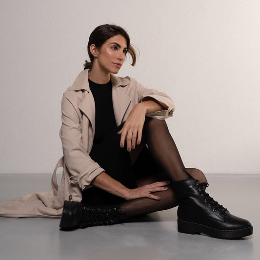 Women's Platform Lace-Up Boots Via Marte Black