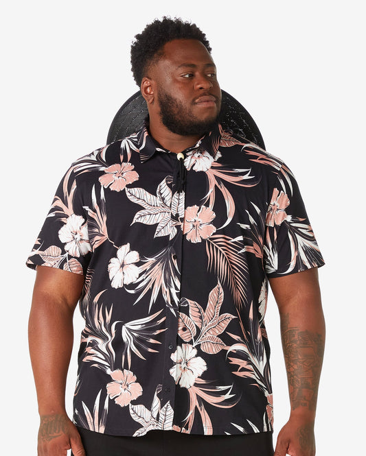 Camisa masculina de manga curta floral plus size em preto - Allman by Riachuelo
