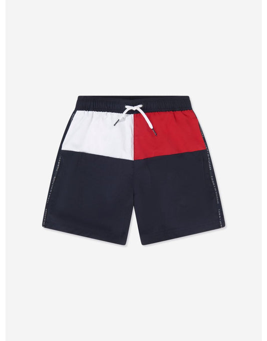 Shorts de banho com cordão médio para meninos Tommy Hilfiger em azul-marinho