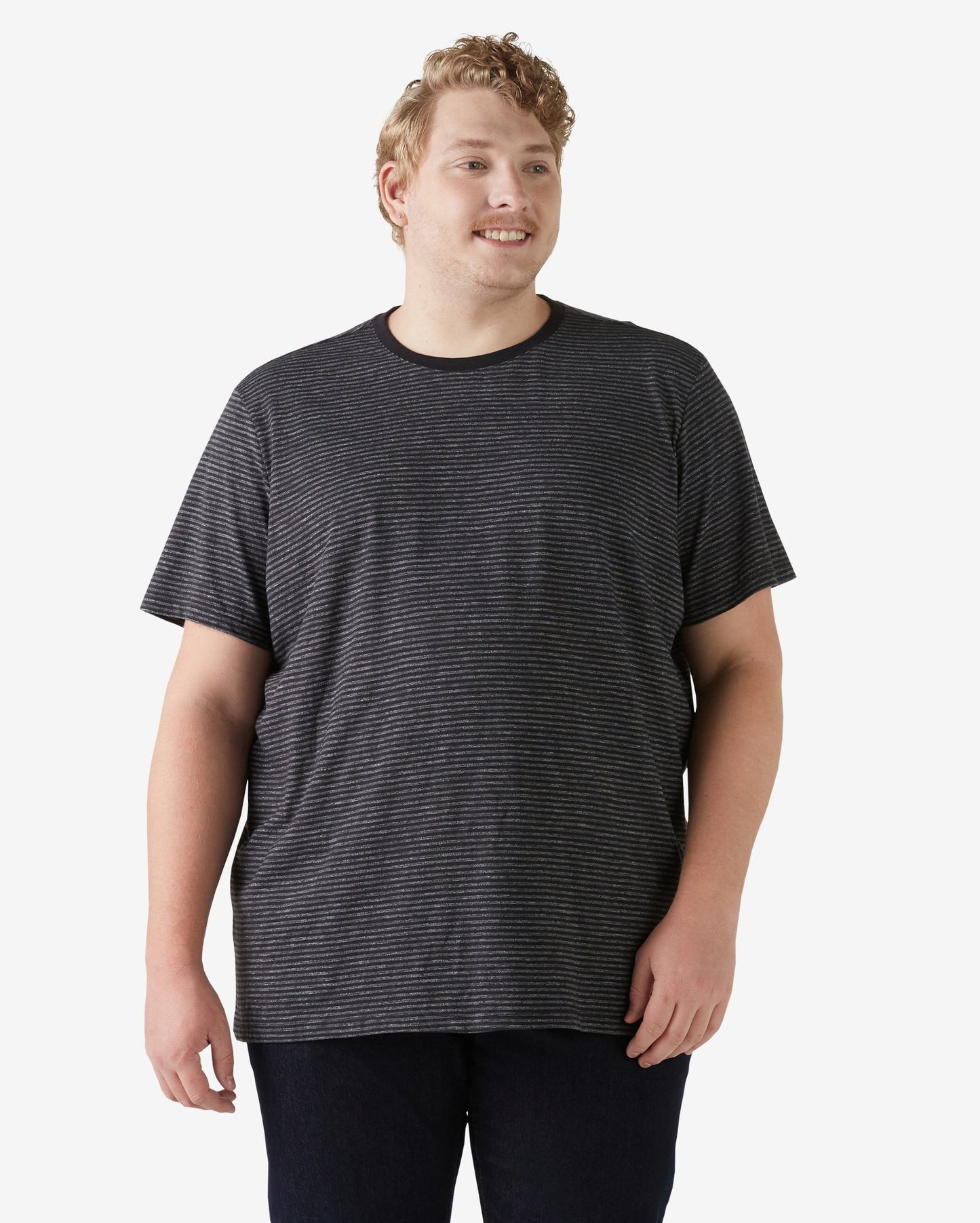 Men's Plus Size Short Sleeve Striped T-Shirt - Black