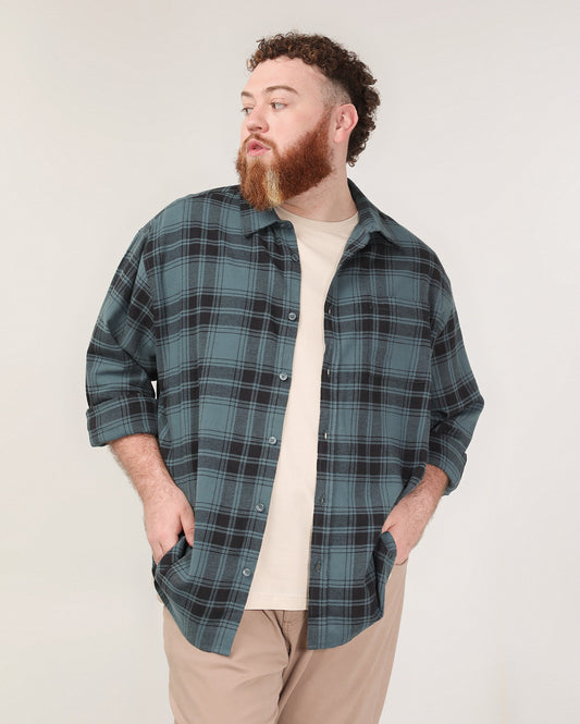 Camisa xadrez azul de manga longa para homens plus size Original Plus by Riachuelo