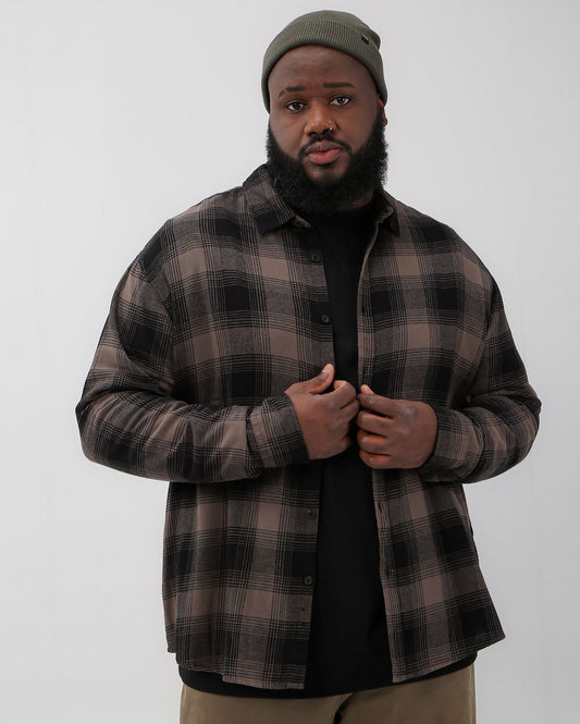 Camicia a quadri grigia a maniche lunghe da uomo Plus Size | Allman By Riachuelo