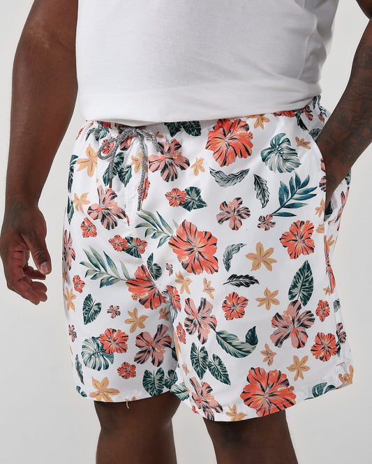 Calção de banho masculino plus size com estampa floral branca - Allman By Riachuelo