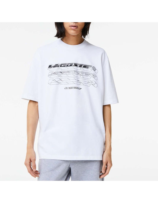 Camiseta masculina Lacoste Loose Fit Organic Cotton Piqué - Branco