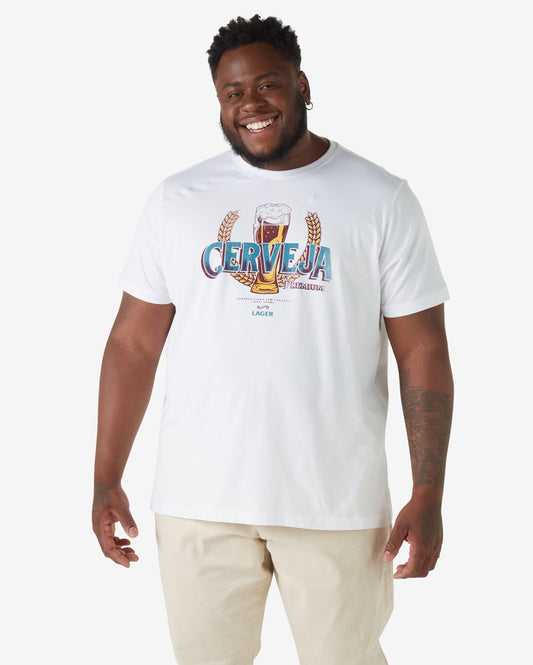 Men's Plus Size Short Sleeve Premium Beer Graphic T-Shirt in White by Allman for Riachuelo