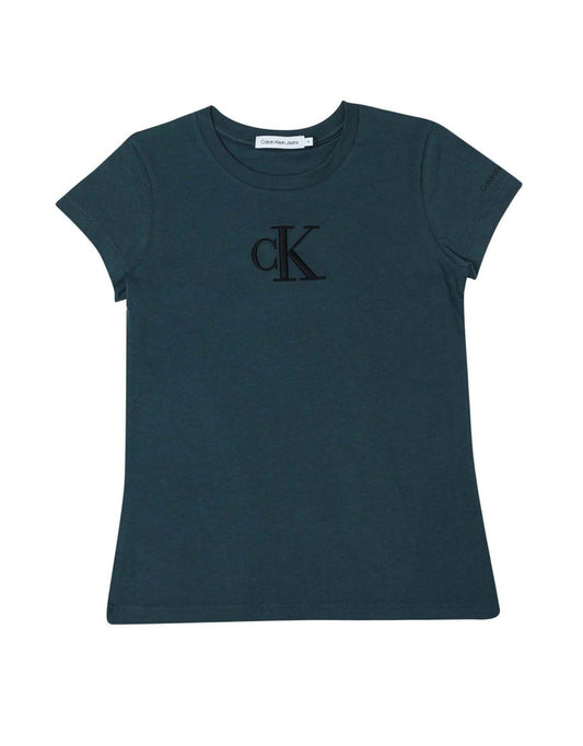 Camiseta con monograma bordado Calvin Klein Junior, Turquesa, Niña